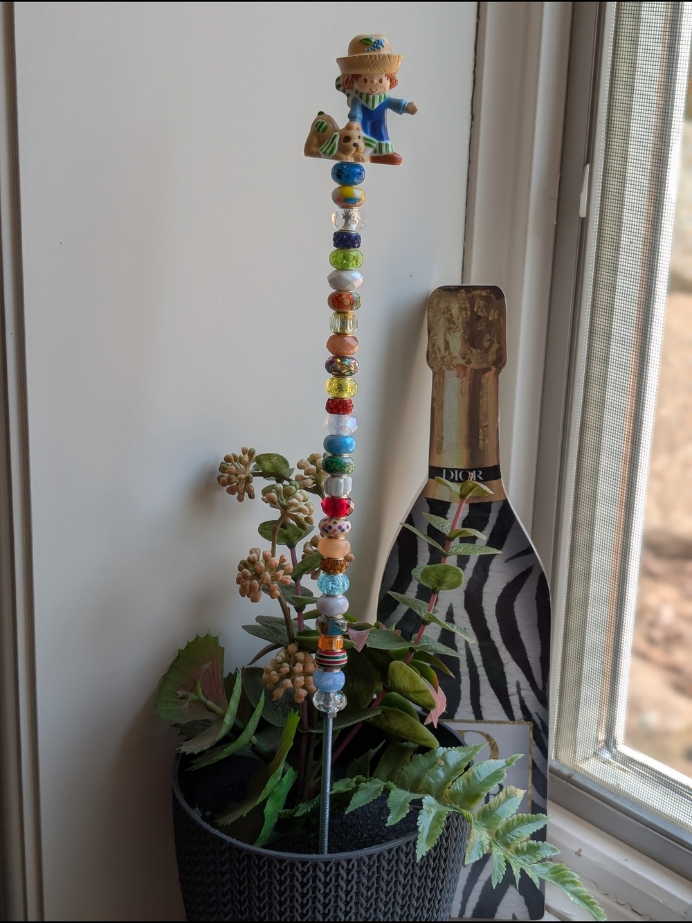 Hand Made Beaded Fairy Wand/Plant/Garden Stake W/Andy Topper